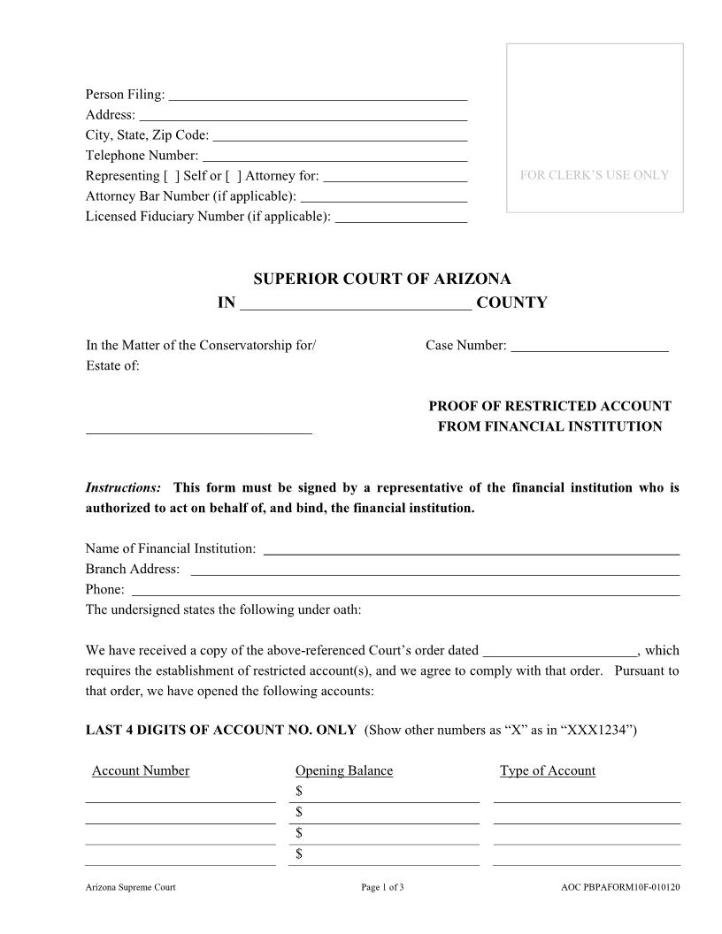 Proof Of Restricted Account From Financial Institution | Pdf Fpdf Docx | Arizona