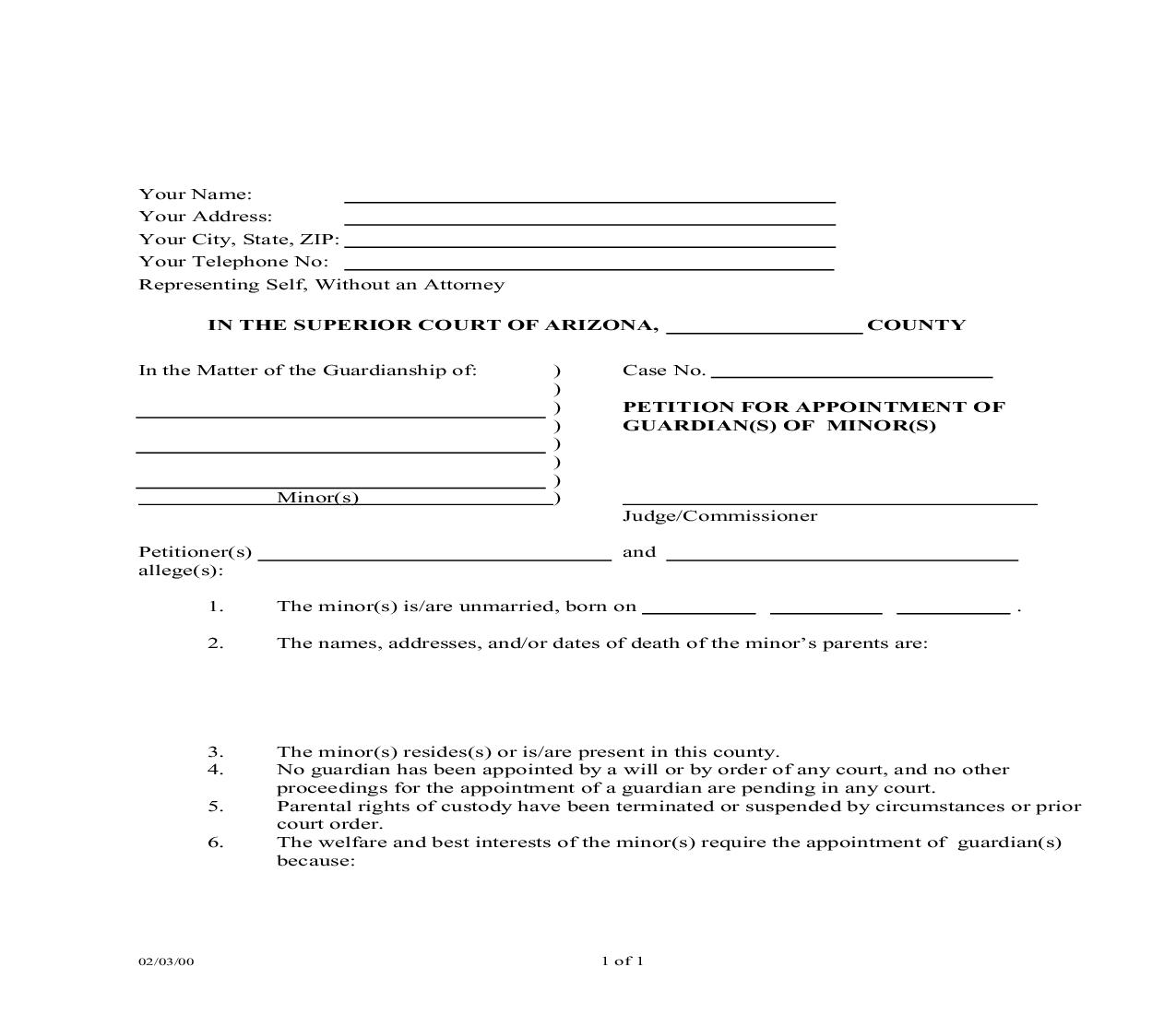 Petition For Appointment Of Guardians or Minors | Pdf Fpdf Doc Docx | Arizona