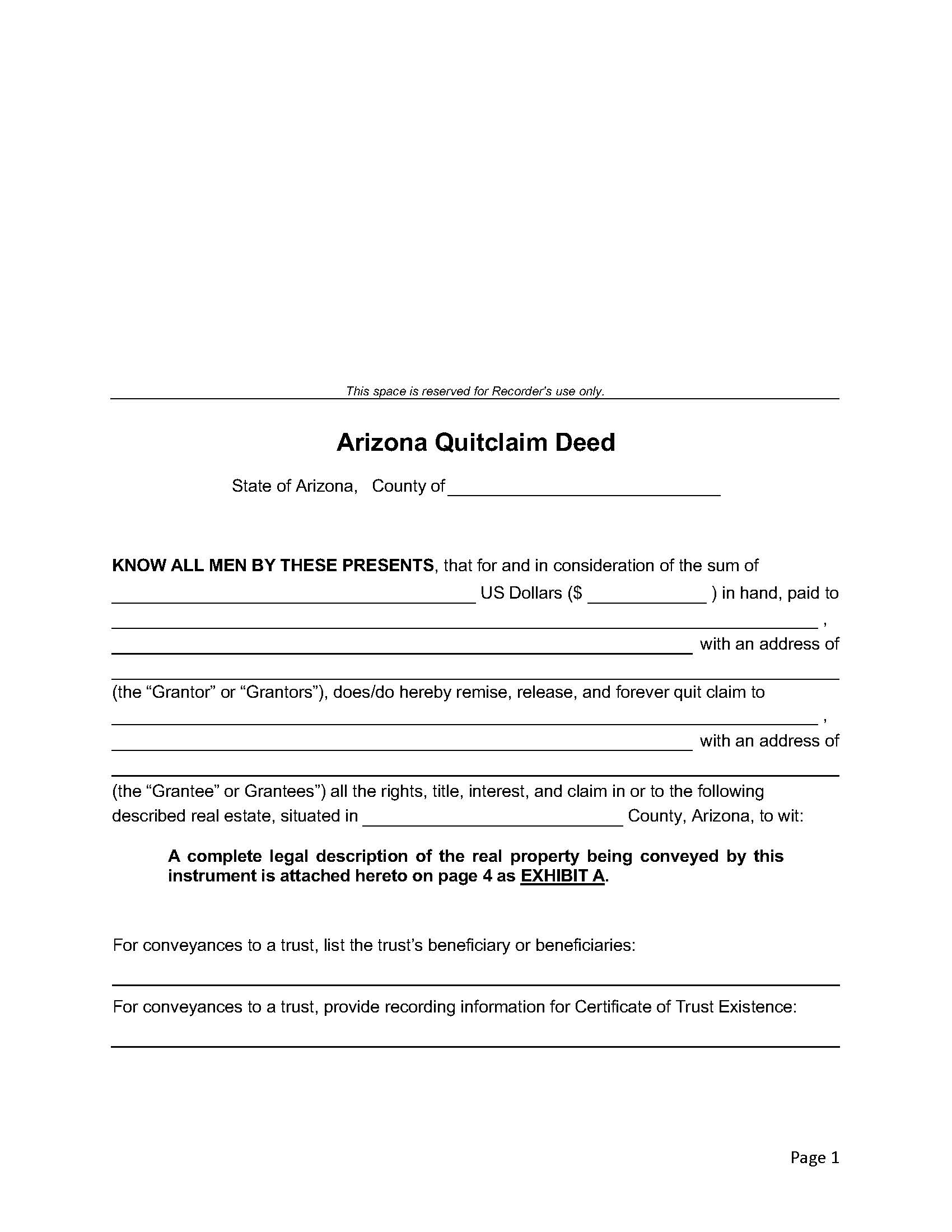 Quitclaim Deed | Pdf Fpdf Docx | Arizona