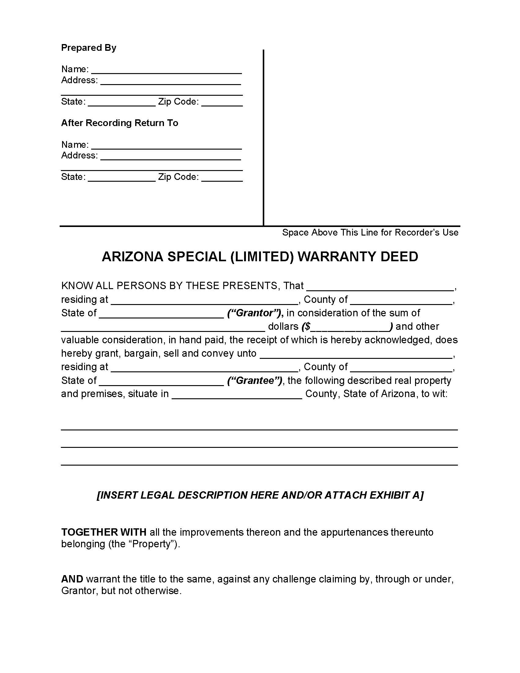 Special Warranty Deed | Pdf Fpdf Docx | Arizona