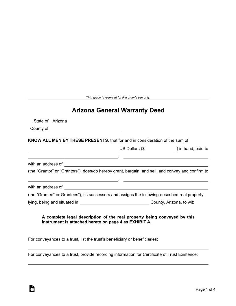 Warranty Deed | Pdf Fpdf Docx | Arizona