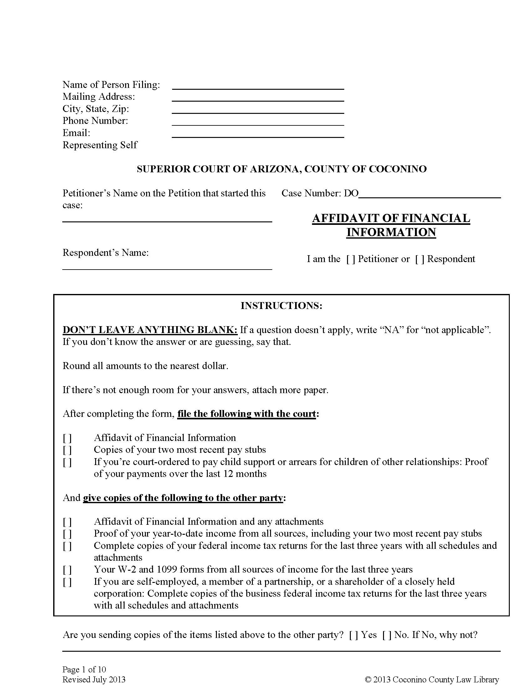 Affidavit Of Financial Information | Pdf Fpdf Doc Docx | Arizona