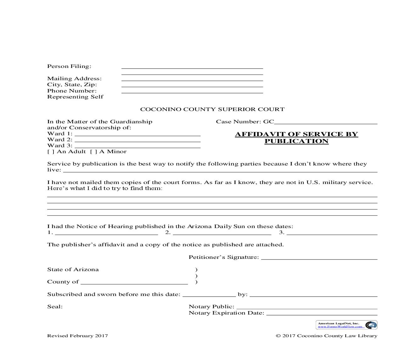 Affidavit Of Service By Publication (Guardianship) (For A Minor) | Pdf Fpdf Doc Docx | Arizona