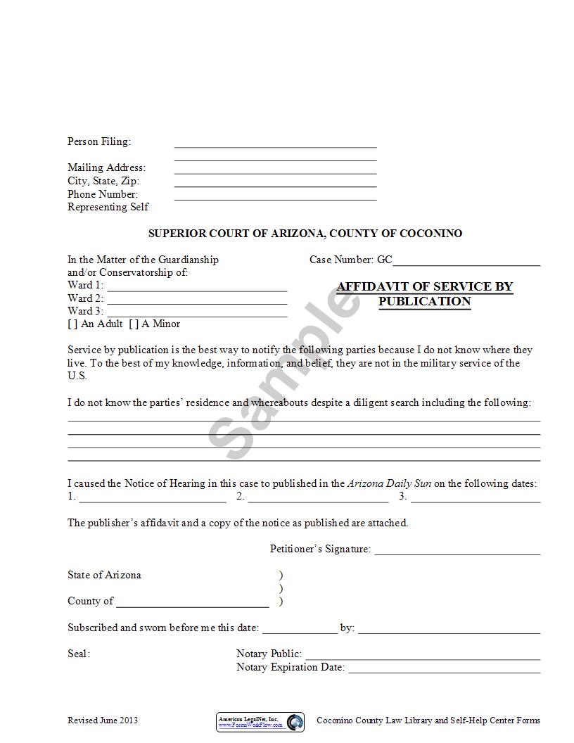 Affidavit Of Service By Publication | Pdf Fpdf Doc Docx | Arizona