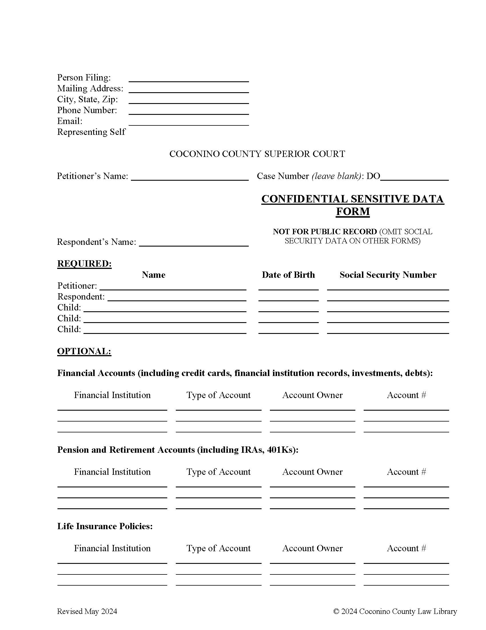 Confidential Sensitive Data Form | Pdf Fpdf Doc Docx | Arizona