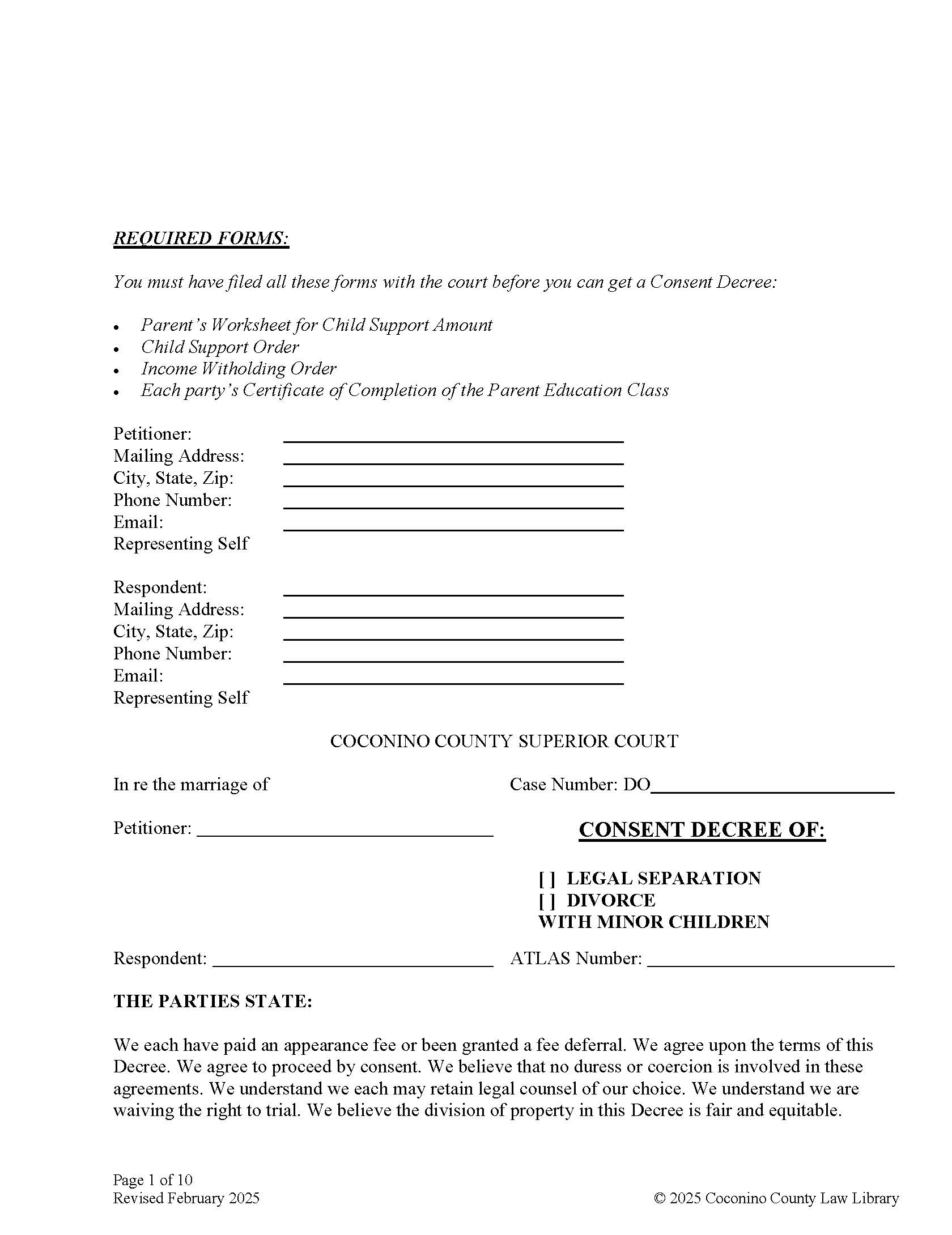 Consent Decree Of Legal Separation Divorce With Minor Children | Pdf Fpdf Doc Docx | Arizona