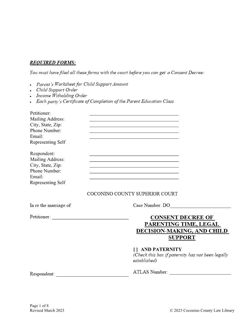 Consent Decree Of Parenting Time Legal Decision | Pdf Fpdf Doc Docx | Arizona