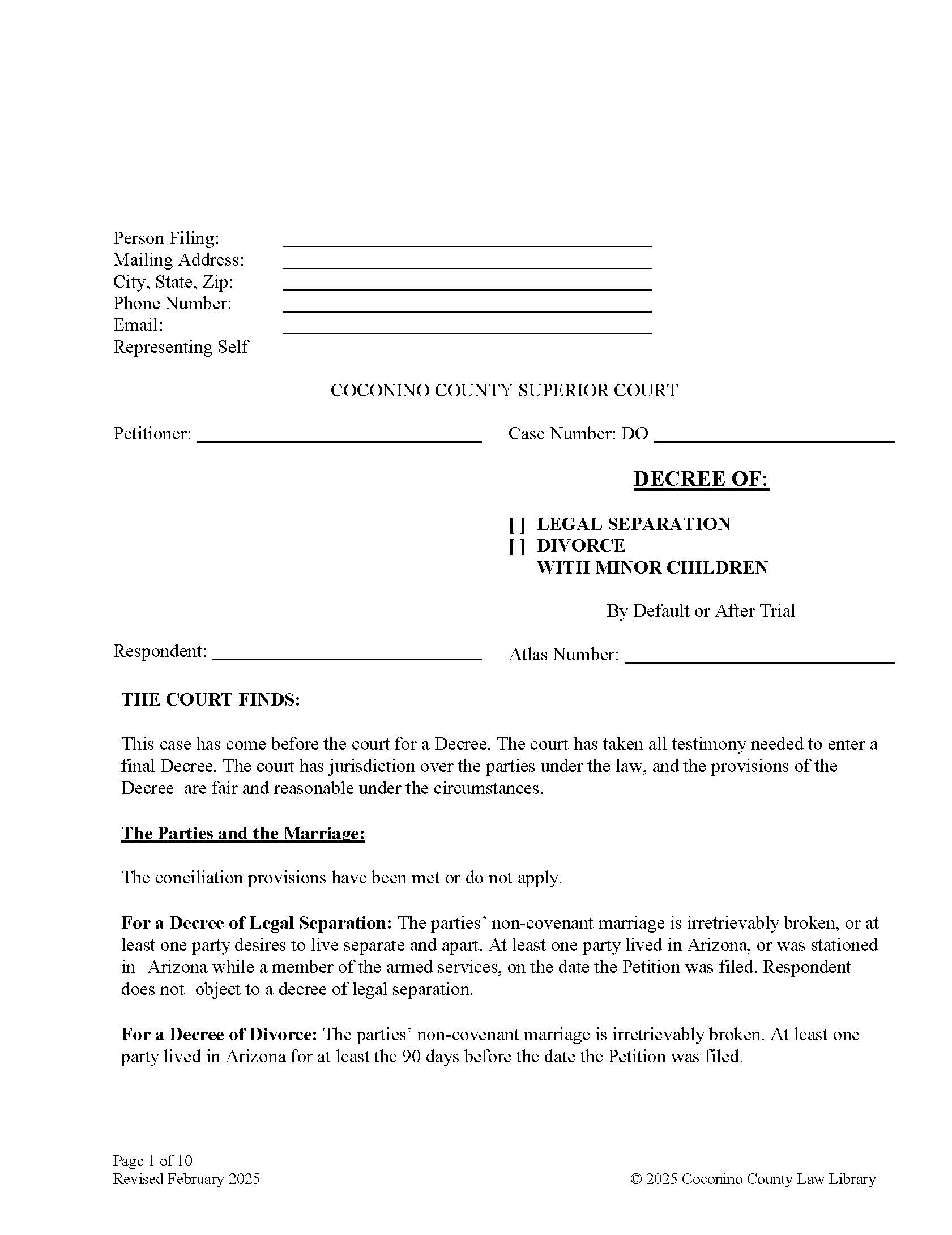 Decree Of Legal Separation Divorce With Minor Children | Pdf Fpdf Doc Docx | Arizona