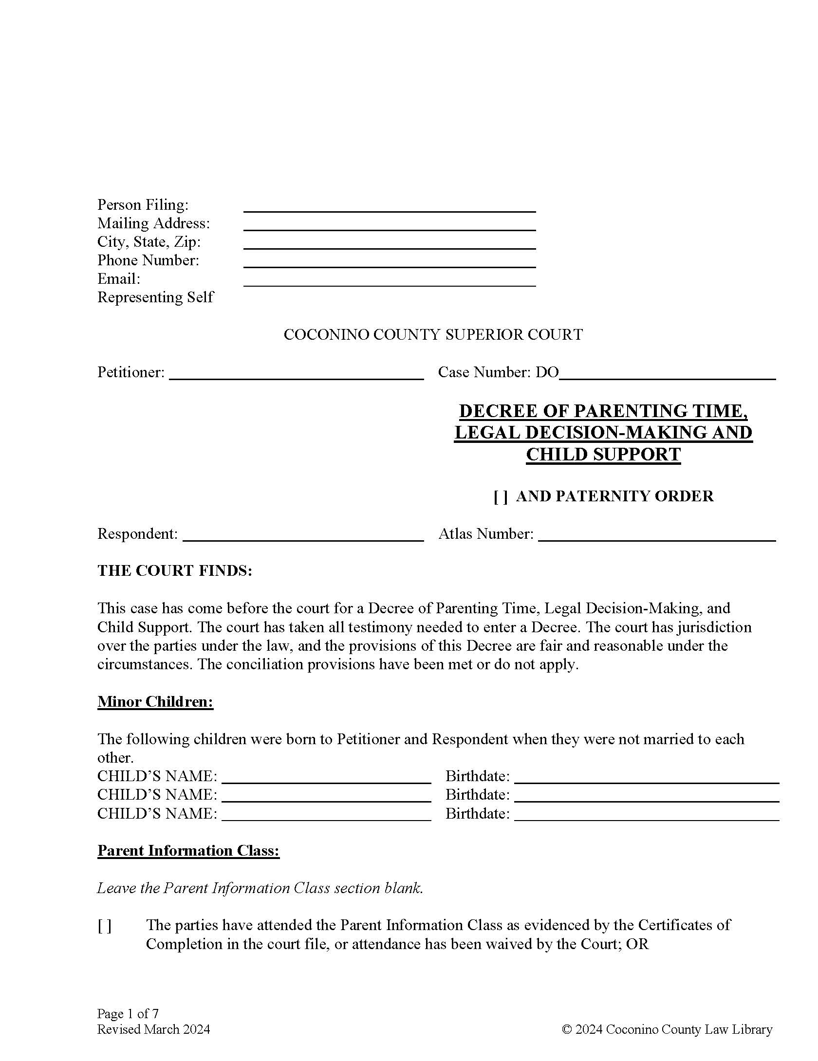 Decree Of Parenting Time Legal Decision Making And Child Support | Pdf Fpdf Doc Docx | Arizona