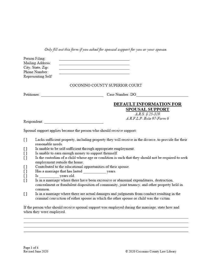 Default Information For Spousal Support | Pdf Fpdf Docx | Arizona