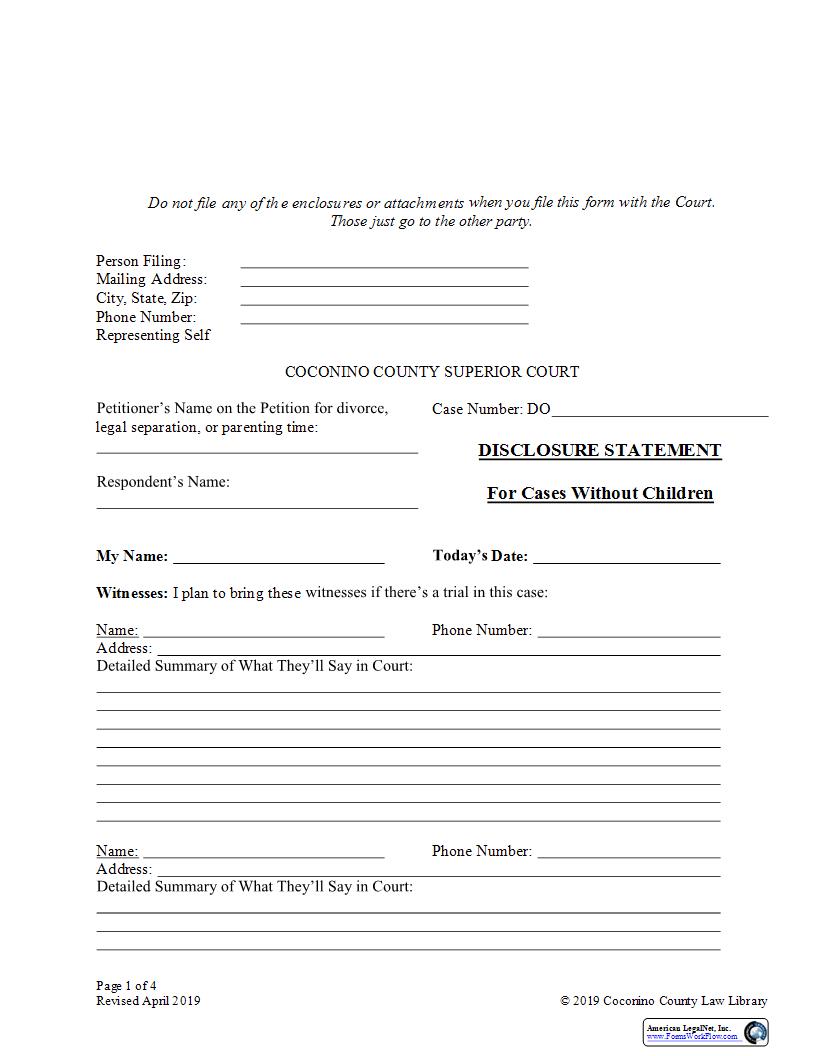Disclosure Statement For Cases Without Children | Pdf Fpdf Docx | Arizona