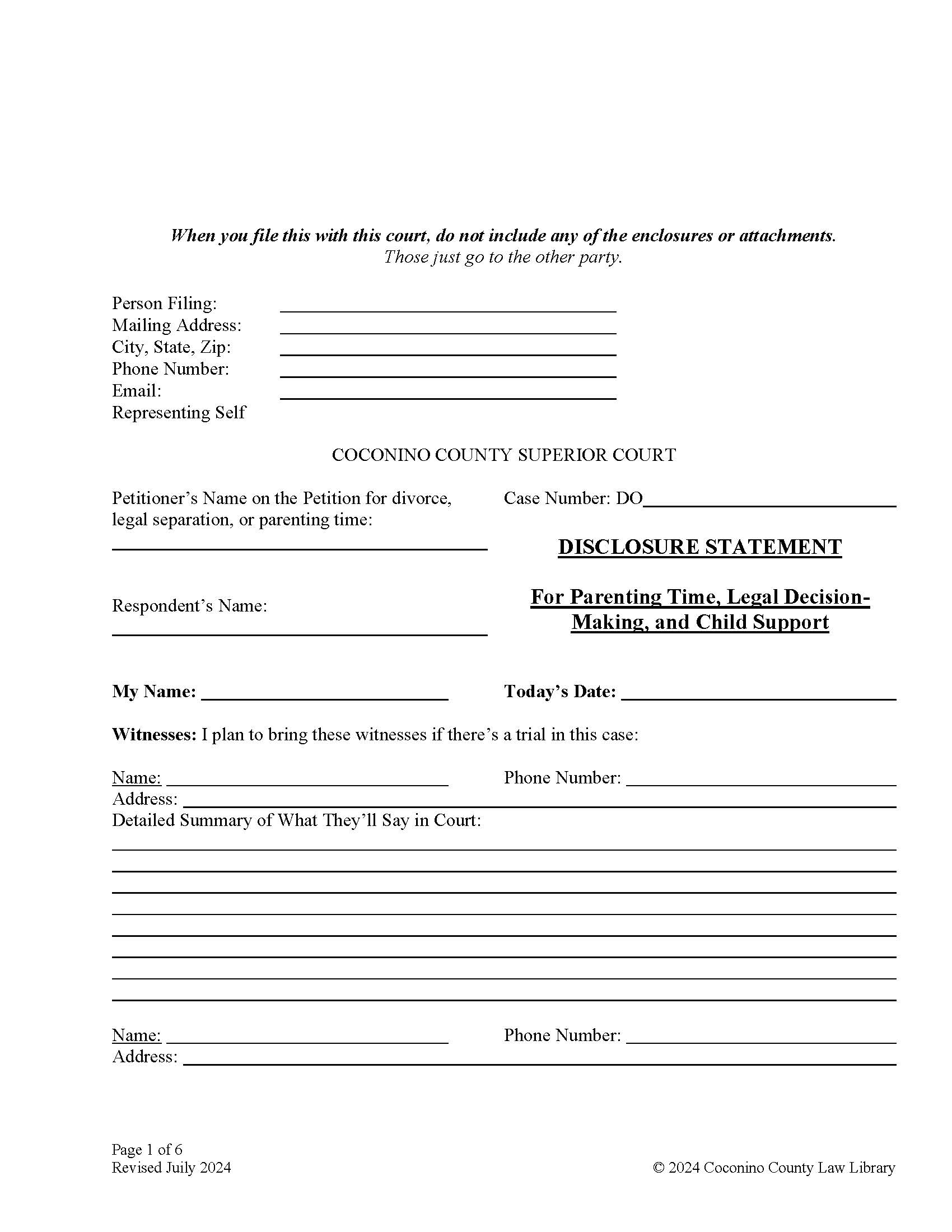 Disclosure Statement For Parenting Time Legal Decision Making And Child Support | Pdf Fpdf Doc Docx | Arizona