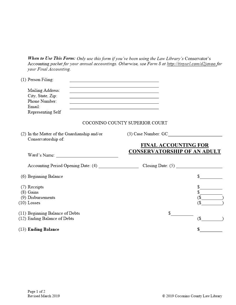 Final Accounting For Conservatorship Of An Adult | Pdf Fpdf Docx | Arizona