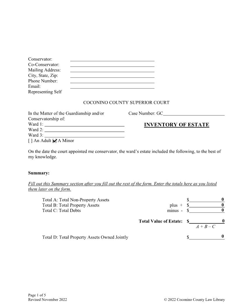 Inventory Of Estate For A Minor | Pdf Fpdf Doc Docx | Arizona