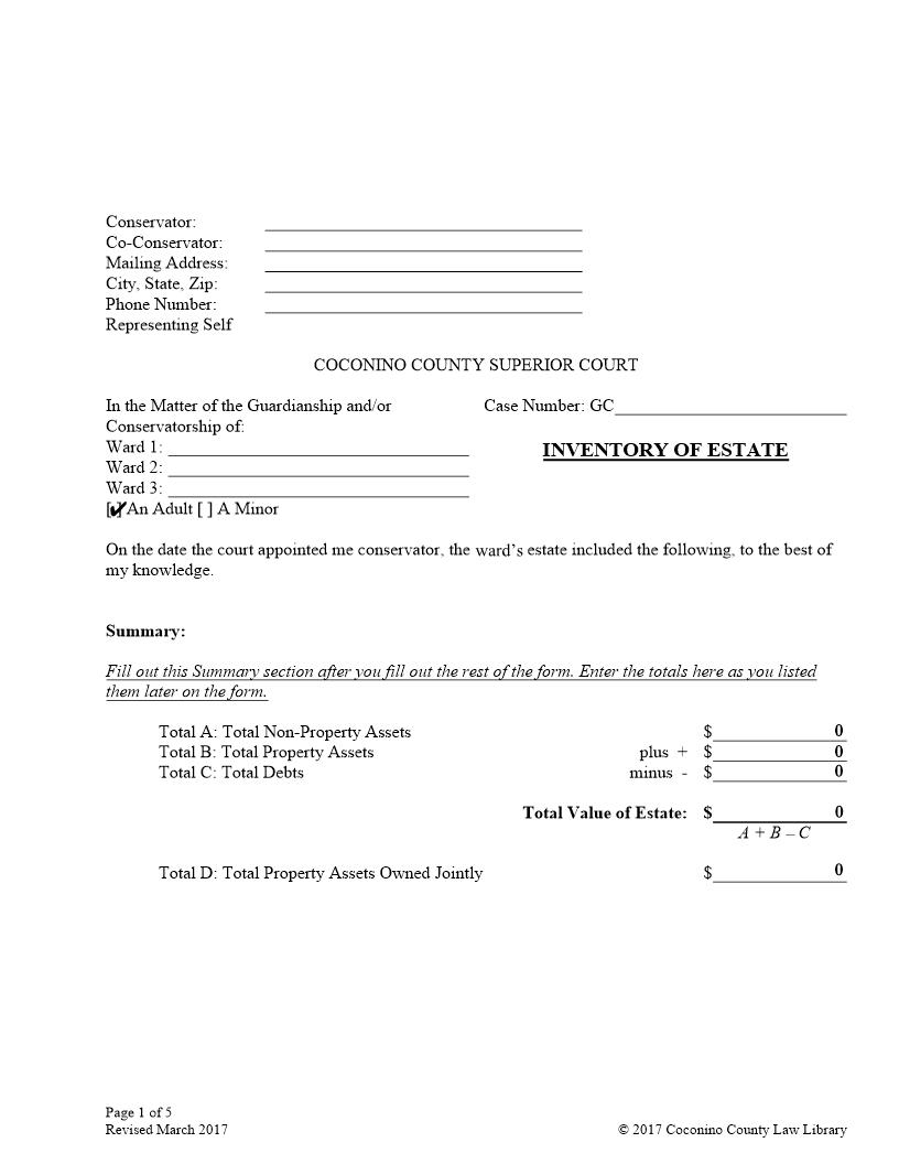 Inventory Of Estate For An Adult | Pdf Fpdf Doc Docx | Arizona
