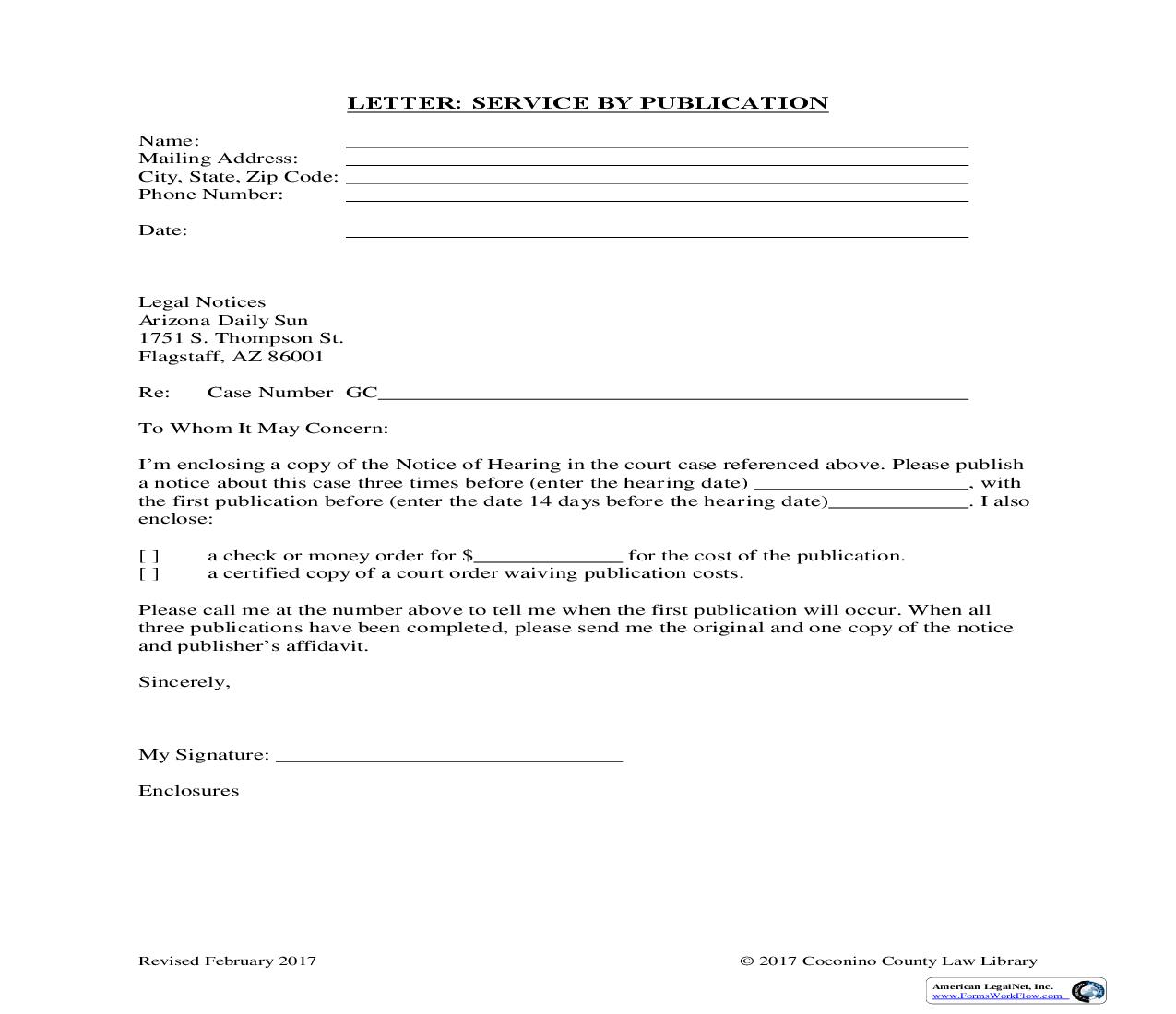 Letter - Service By Publication | Pdf Fpdf Doc Docx | Arizona