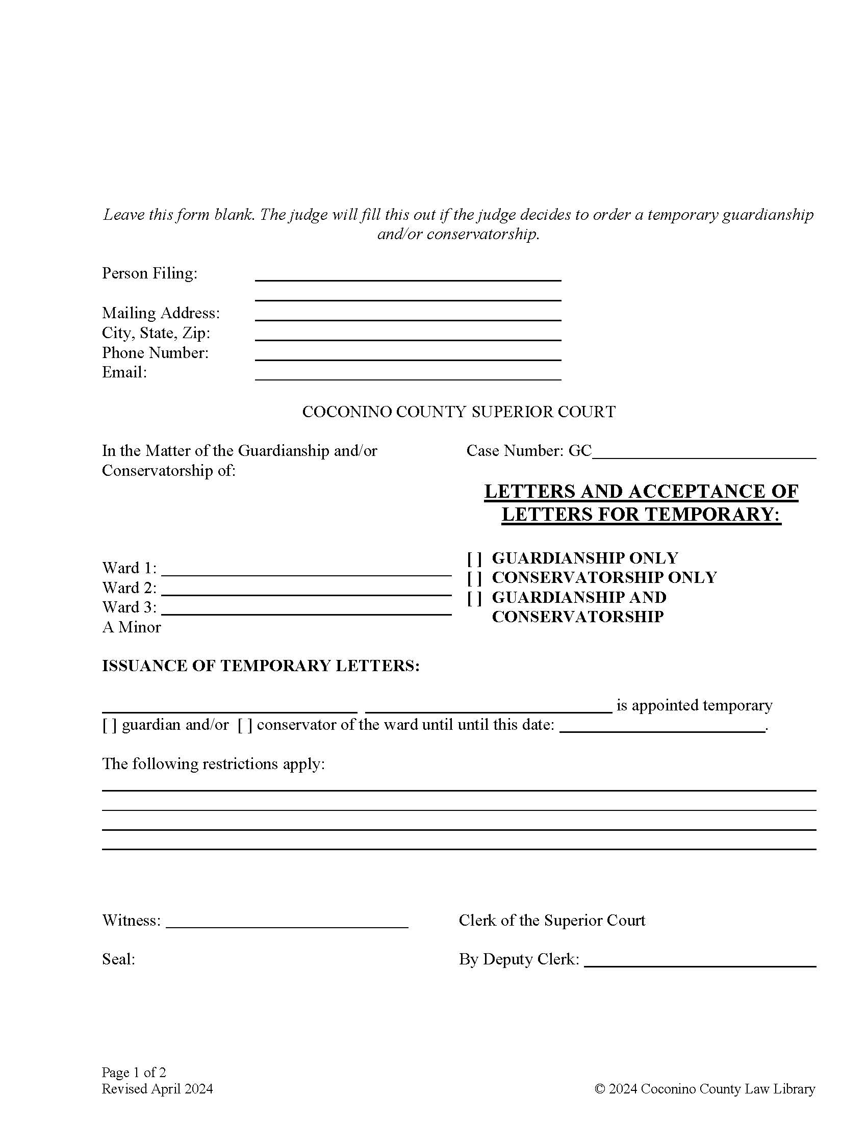 Letters And Acceptance Of Letters For Temporary Guardianship | Pdf Fpdf Doc Docx | Arizona