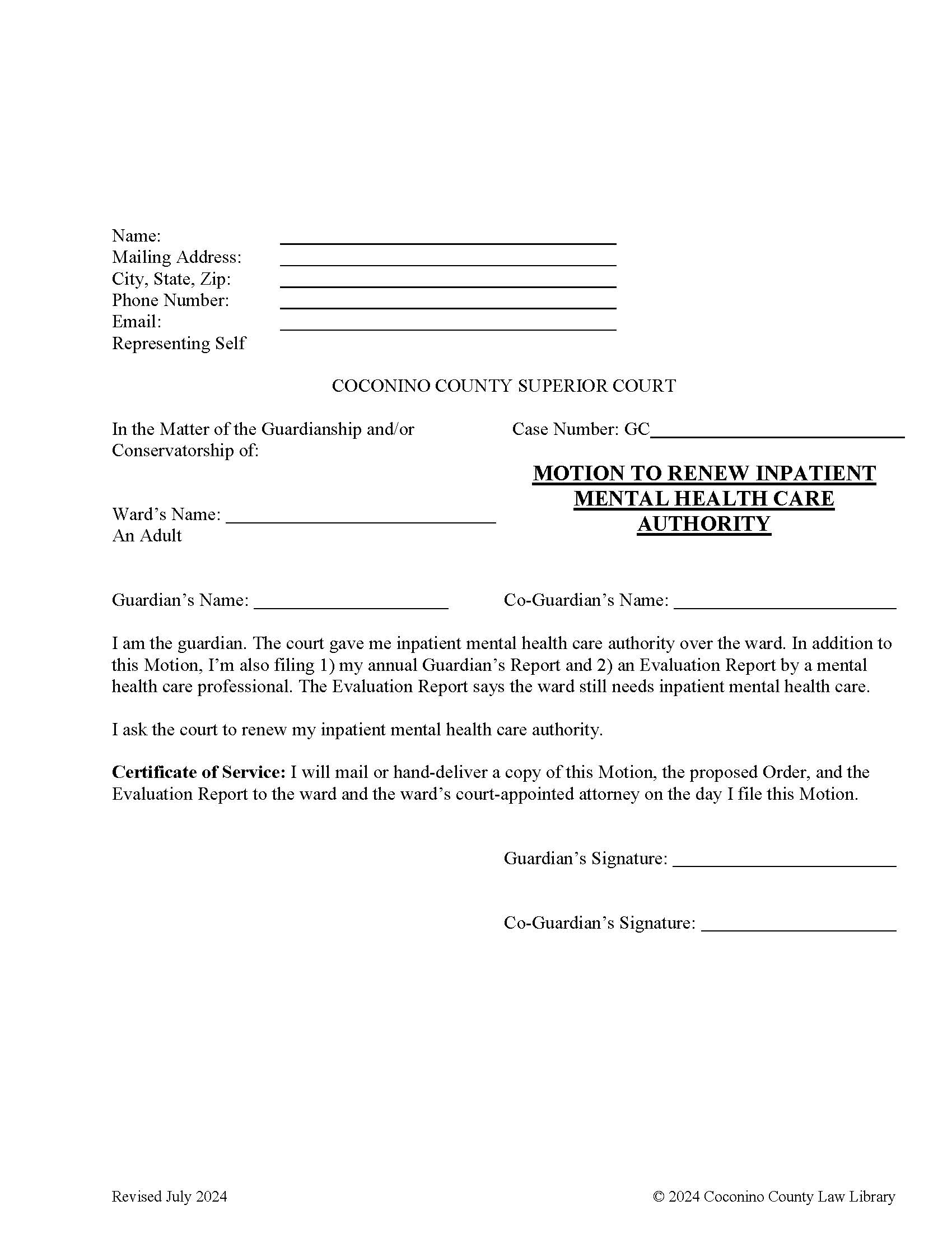 Motion And Order To Renew Inpatient Mental Health Care Authority | Pdf Fpdf Doc Docx | Arizona