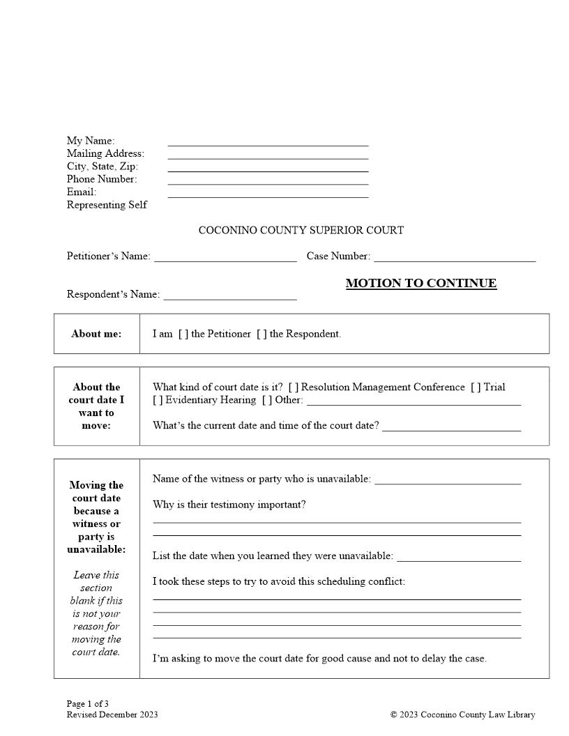 Motion To Continue And Order | Pdf Fpdf Doc Docx | Arizona