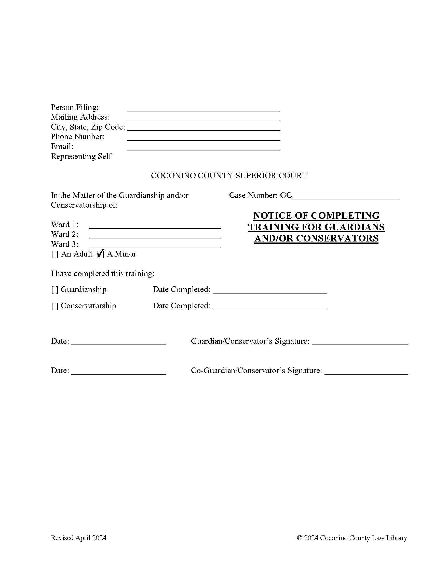 Notice Of Completing Training For Guardians And Or Conservators | Pdf Fpdf Doc Docx | Arizona