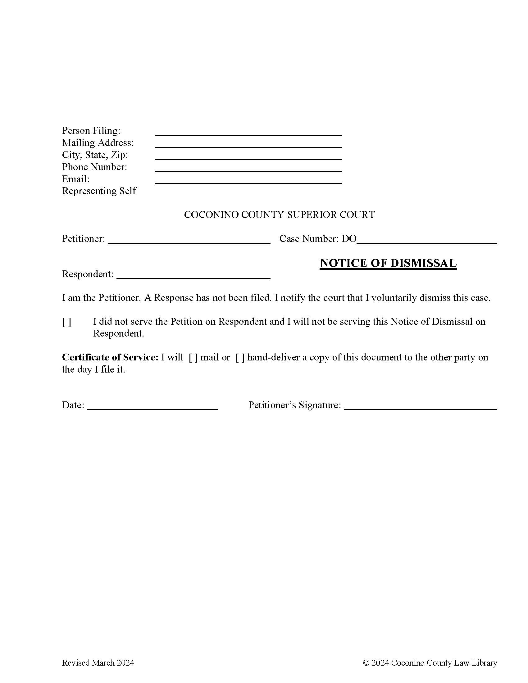 Notice Of Dismissal (A Response Was Not Filed) | Pdf Fpdf Doc Docx | Arizona