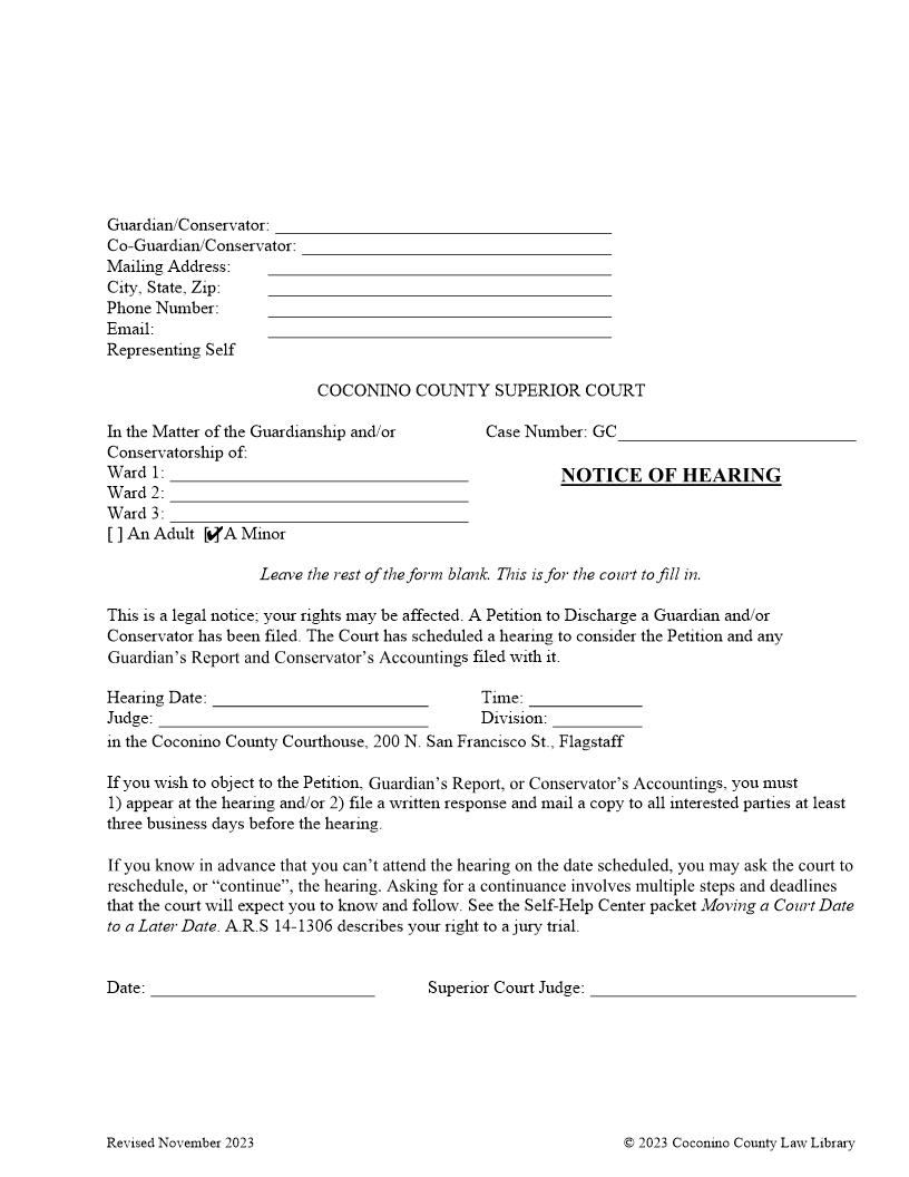 Notice Of Hearing For A Minor | Pdf Fpdf Docx | Arizona