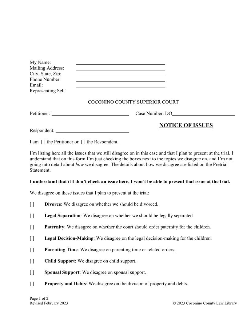 Notice Of Issues | Pdf Fpdf Docx | Arizona