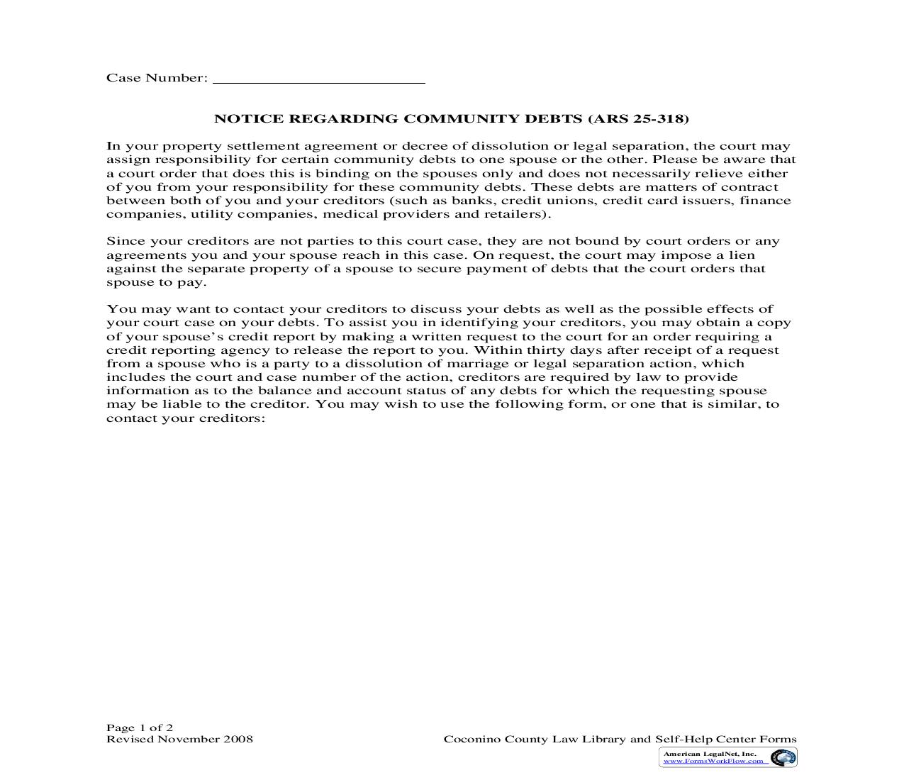Notice Regrading Community Debts | Pdf Fpdf Doc Docx | Arizona
