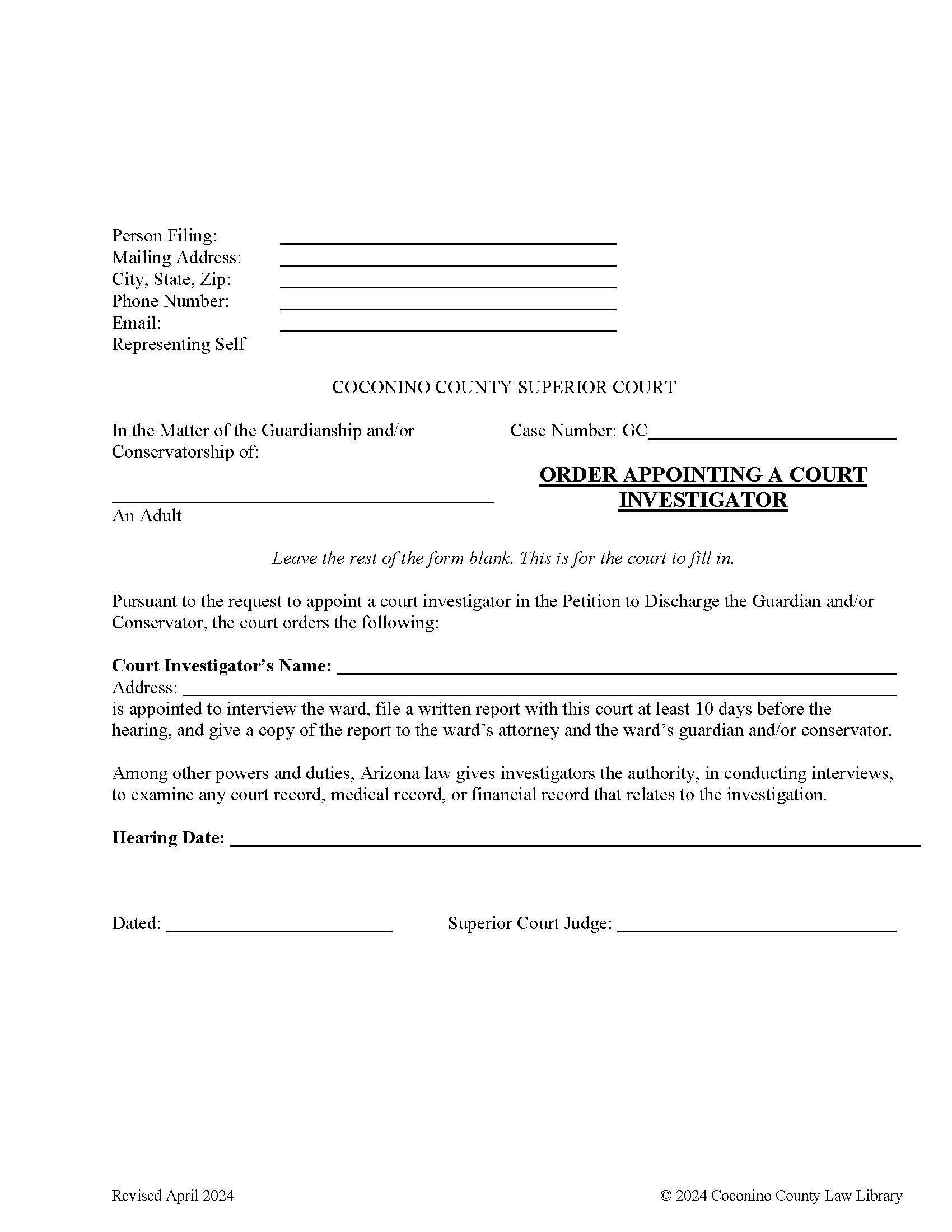 Order Appointing A Court Investigator | Pdf Fpdf Doc Docx | Arizona