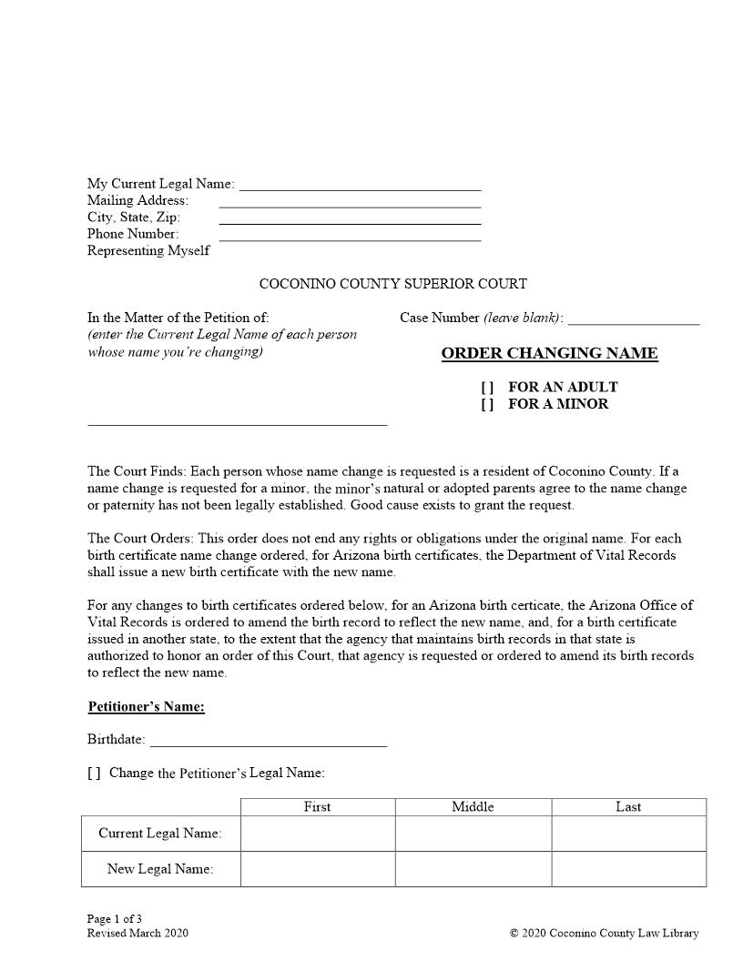 Order Changing Name Of Adult And Or Minor | Pdf Fpdf Doc Docx | Arizona