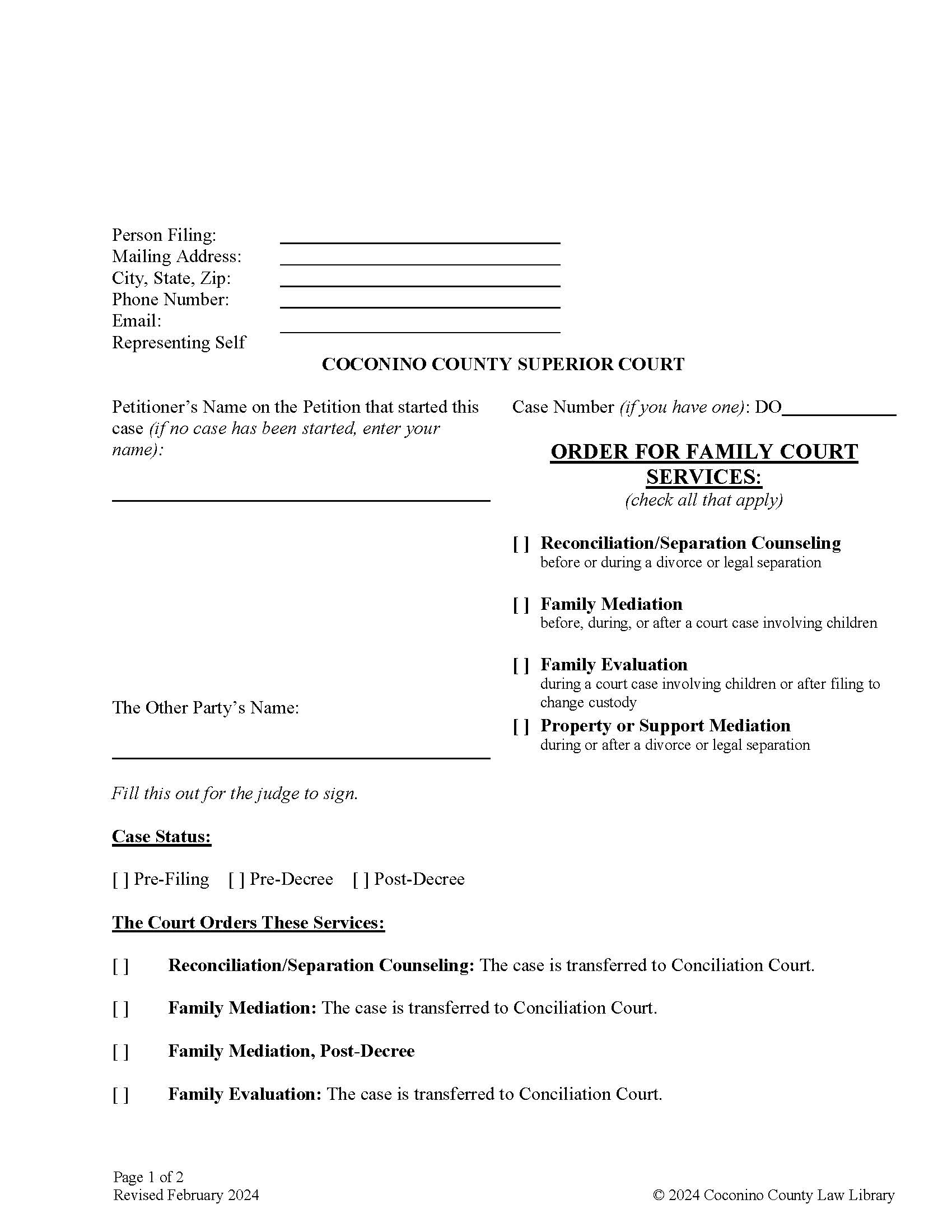 Order For Family Court Services | Pdf Fpdf Docx | Arizona