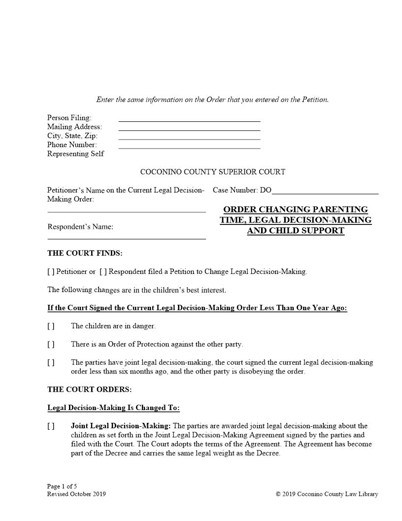 Order Modifying Parenting Time, Legal Decision-Making And Child Support | Pdf Fpdf Docx | Arizona