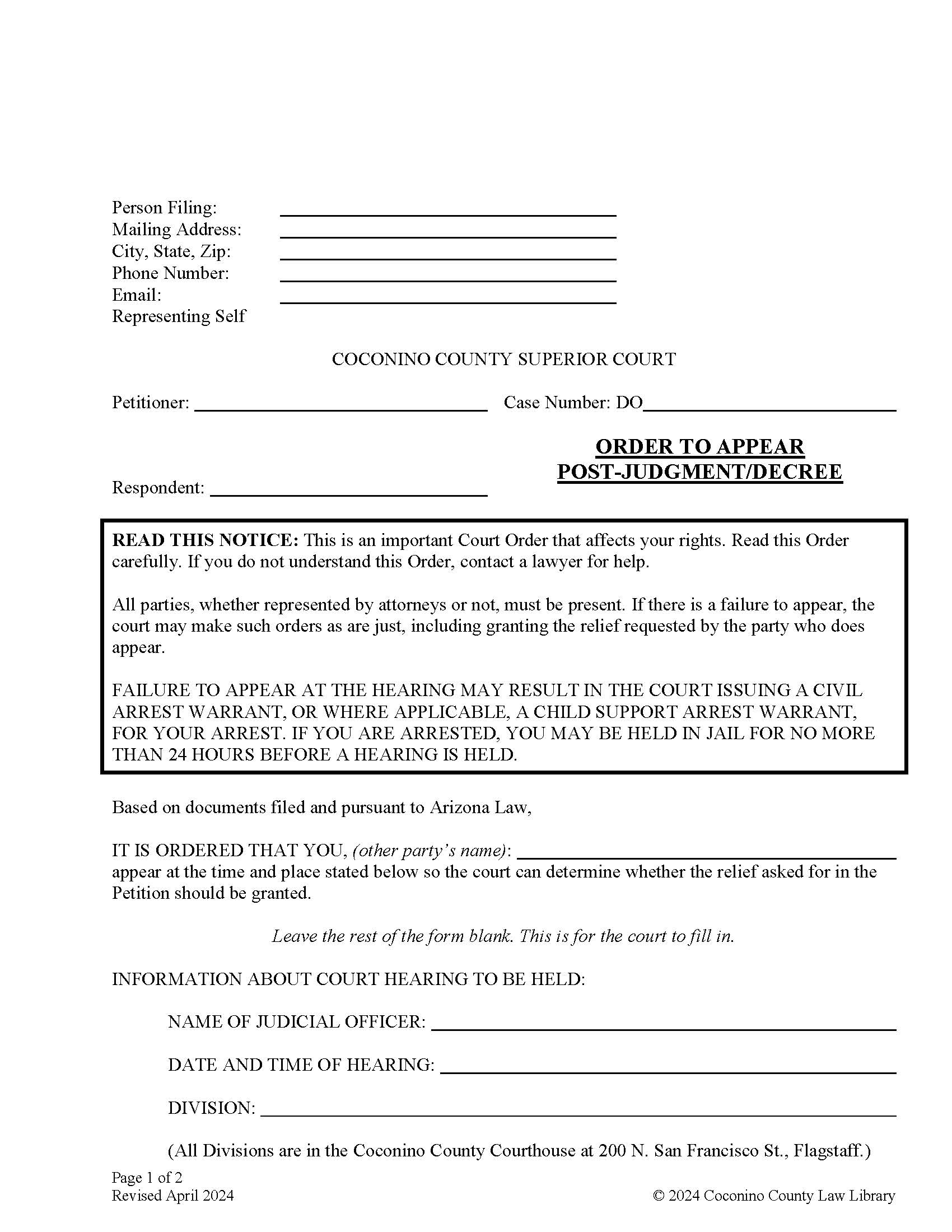 Order To Appear-Post-Judgment-Decree | Pdf Fpdf Doc Docx | Arizona