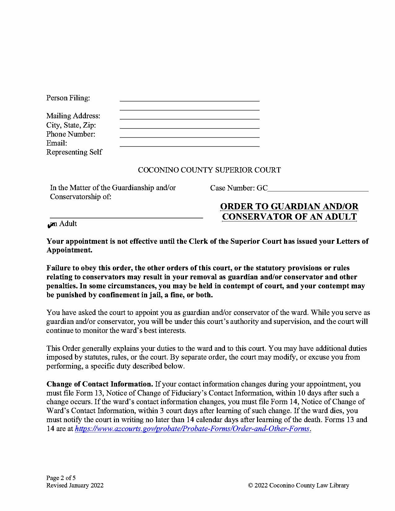Order To Guardian And Or Conservator And Acknowledgment Adult | Pdf Fpdf Doc Docx | Arizona
