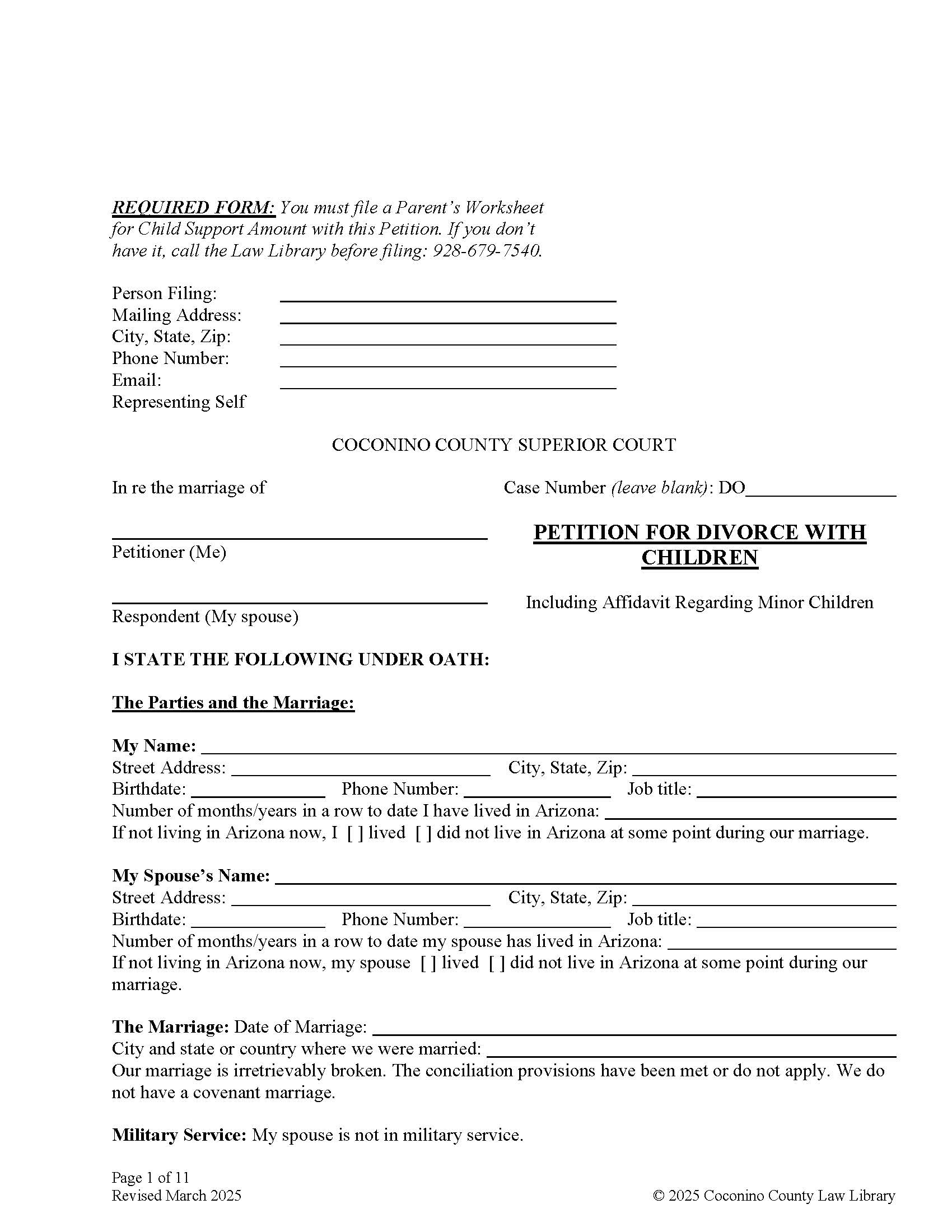 Petition For Divorce With Children | Pdf Fpdf Doc Docx | Arizona