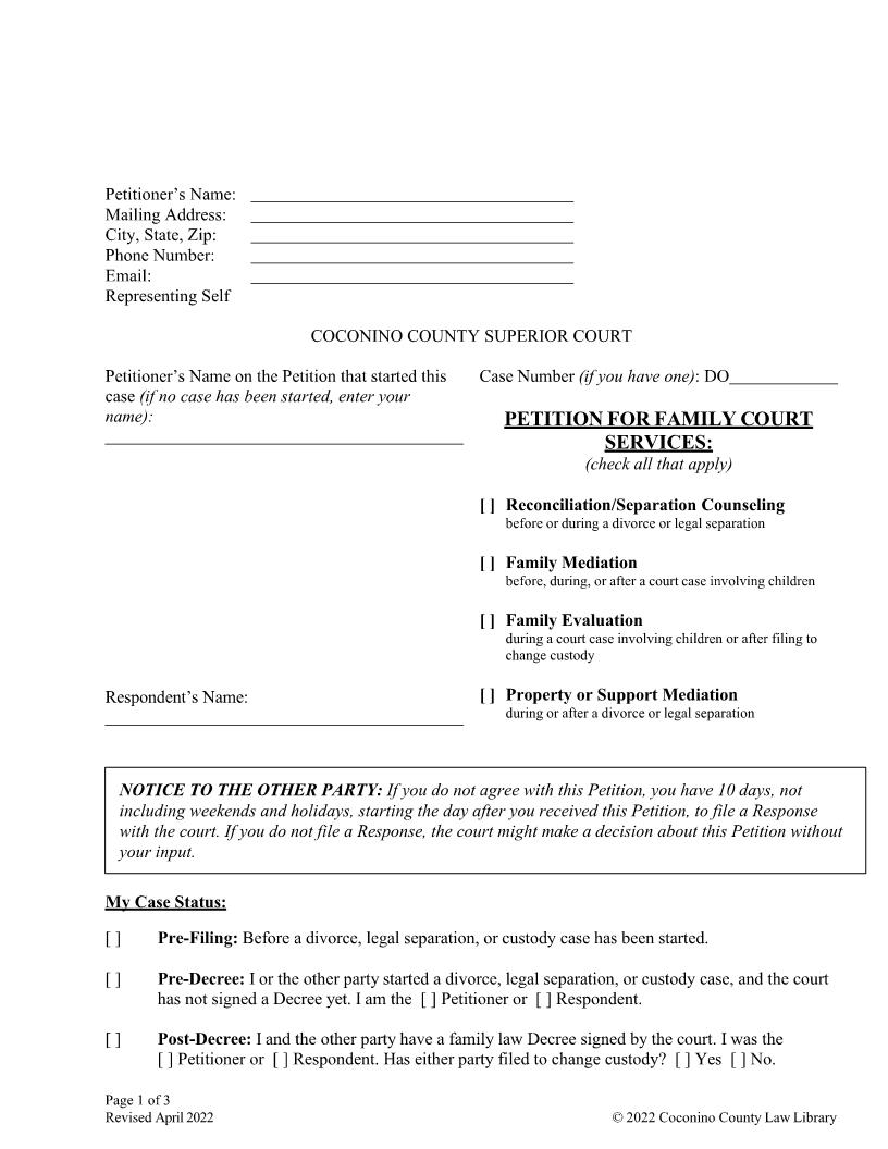 Petition For Familiy Court Services | Pdf Fpdf Docx | Arizona