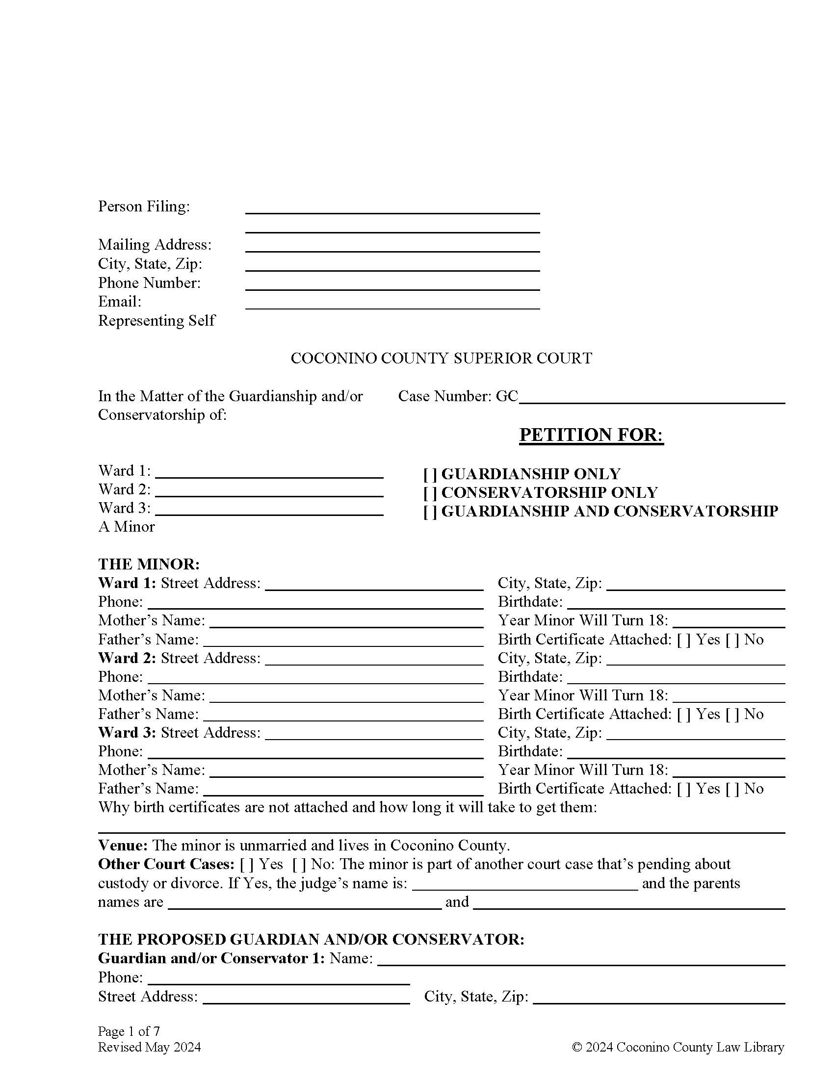 Petition For Guardianship Conservatorship Only For A Minor | Pdf Fpdf Doc Docx | Arizona