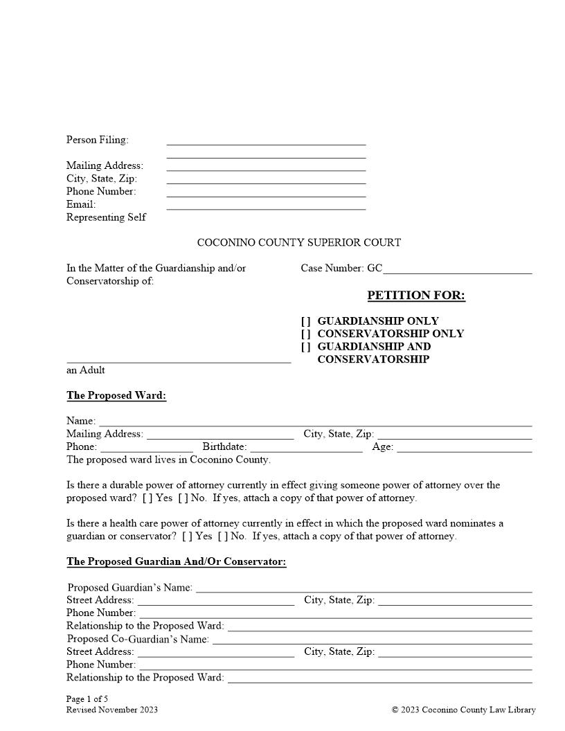 Petition For Guardianship Only Conservatorship Only And Guardianship Conservatorship (For An Adult) | Pdf Fpdf Docx | Arizona