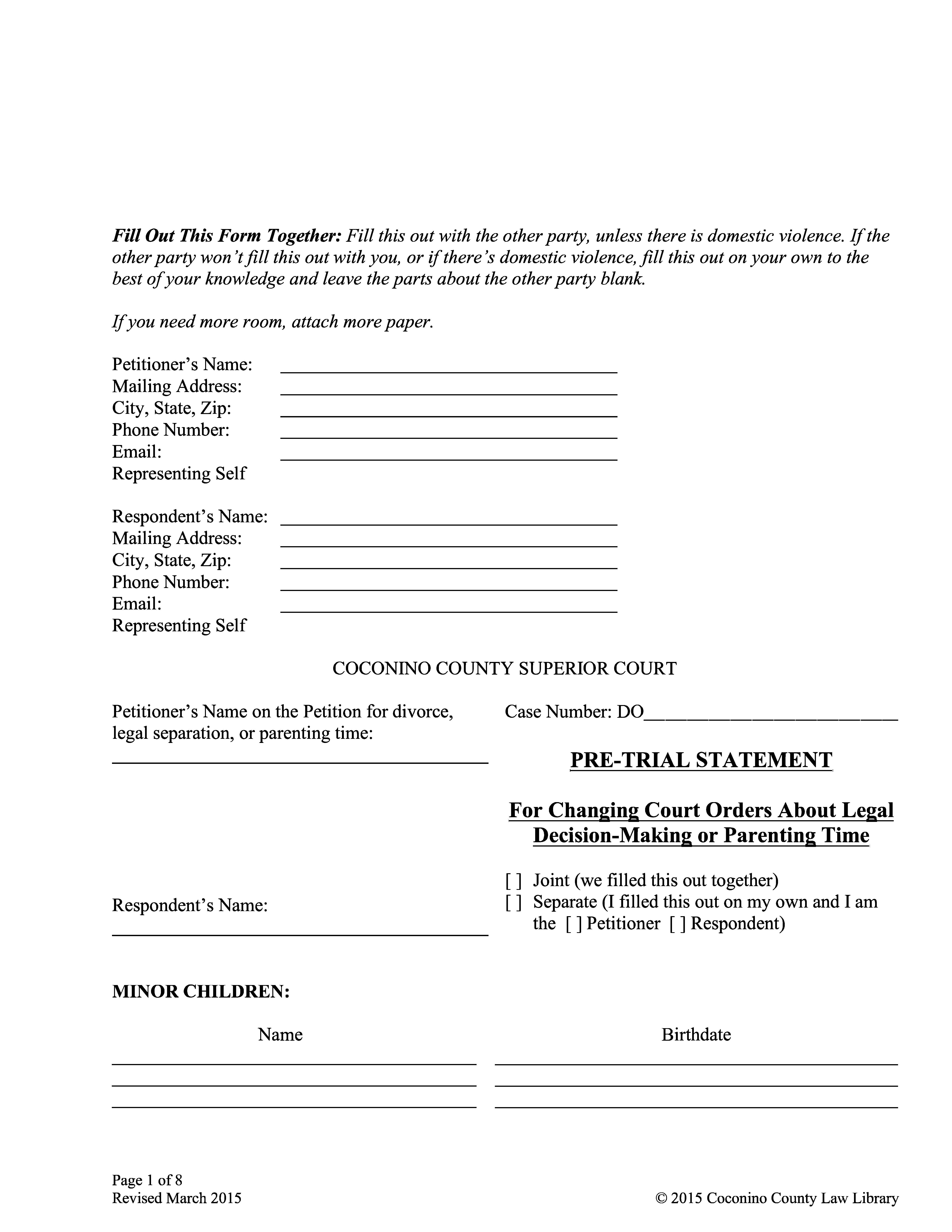 Pre Trial Statement Changing Court Orders Legal Decision Making | Pdf Fpdf Doc Docx | Arizona