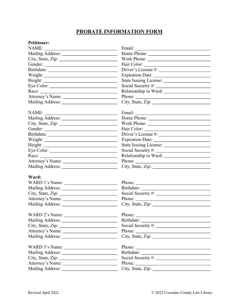 Probate Information Form | Pdf Fpdf Doc Docx | Arizona