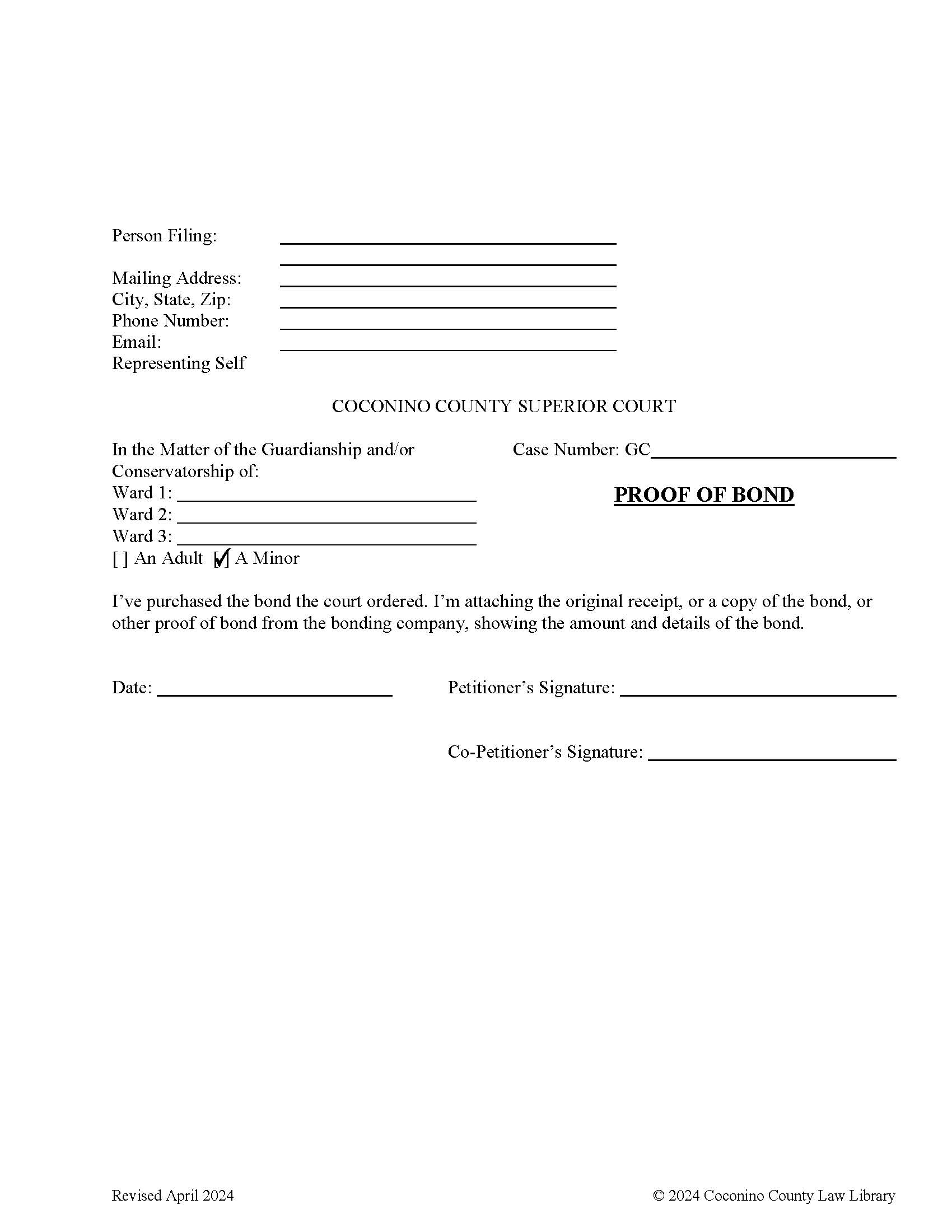 Proof Of Bond (For A Minor) | Pdf Fpdf Doc Docx | Arizona