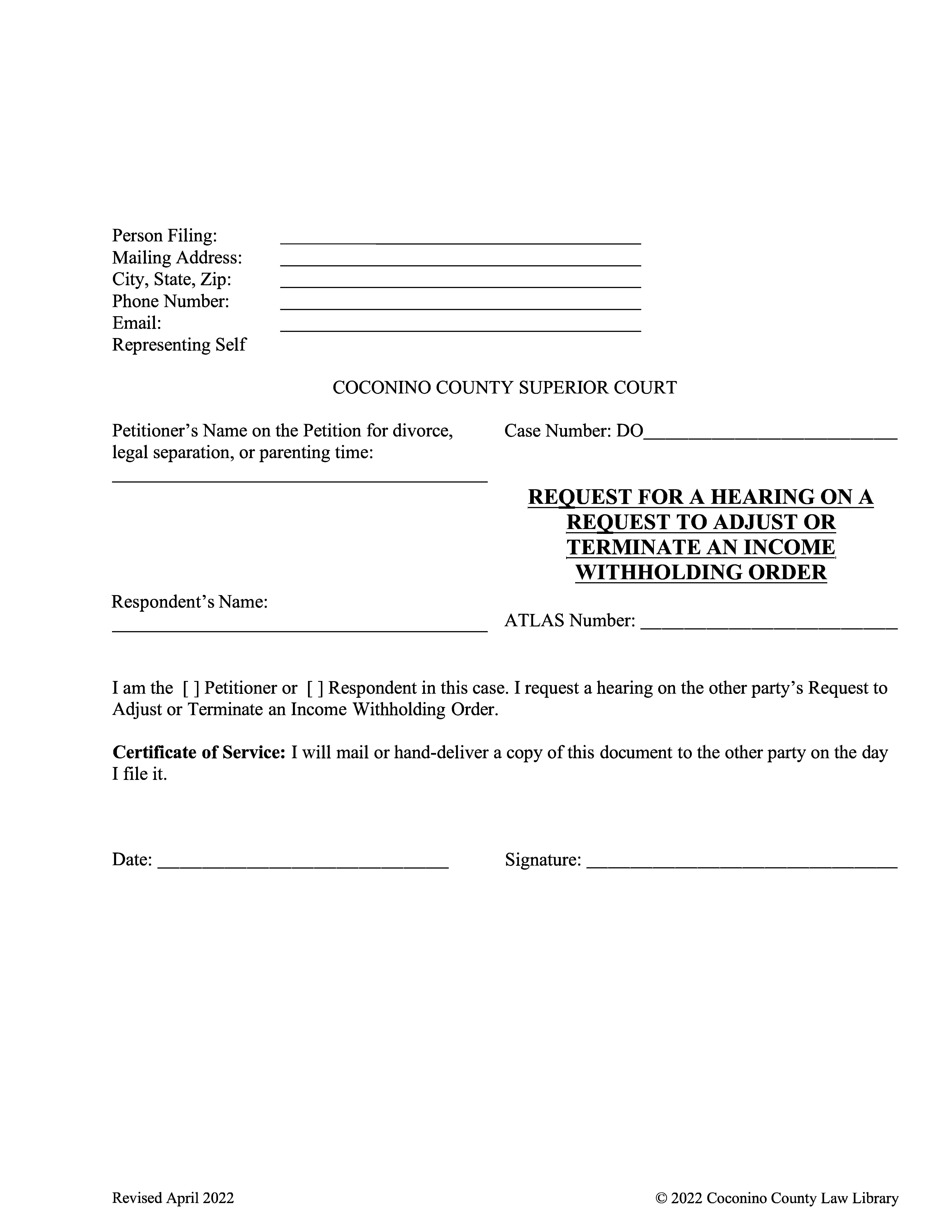 Request For A Hearing On A Request To Adjust | Pdf Fpdf Docx | Arizona