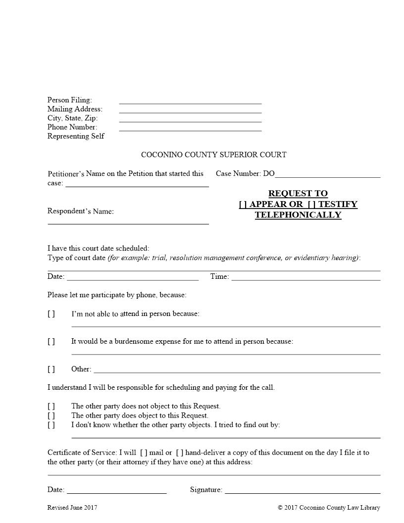Request To Appear Or Testify Telephonically | Pdf Fpdf Doc Docx | Arizona