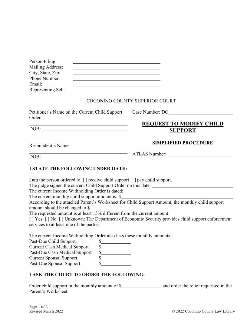 Request To Modify Child Support Simplified Procedure | Pdf Fpdf Doc Docx | Arizona