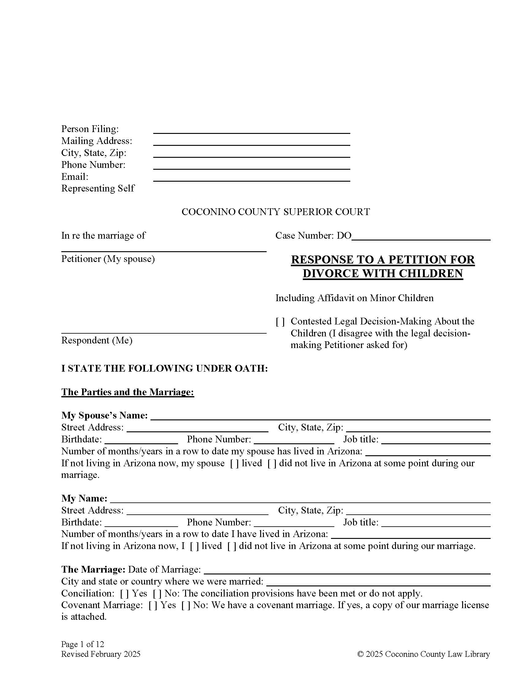 Response To Petition For Divorce With Children | Pdf Fpdf Doc Docx | Arizona