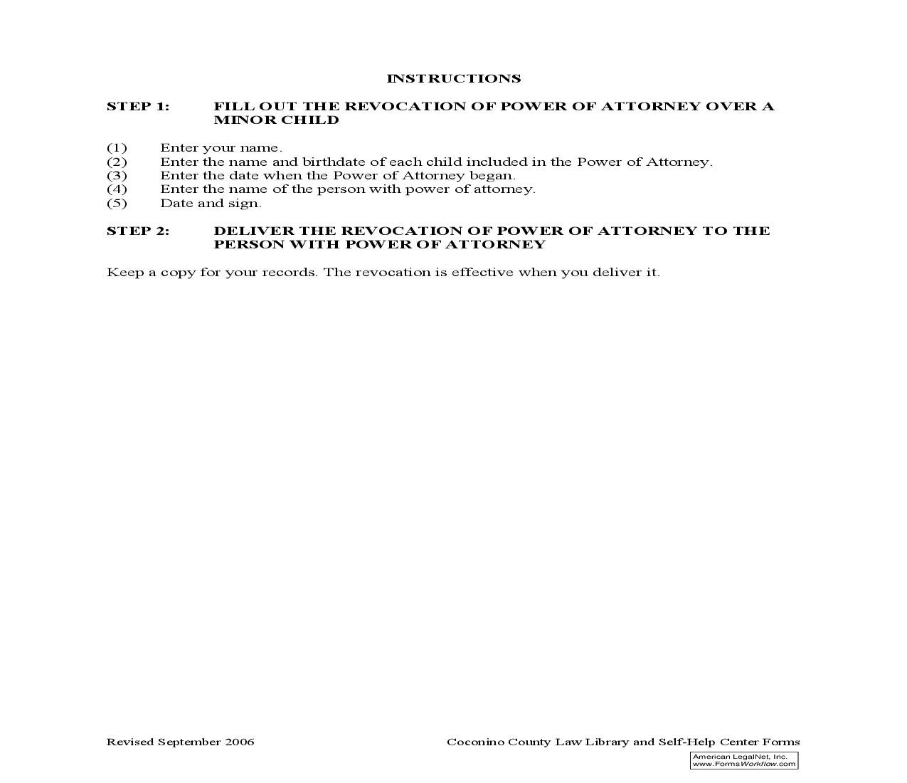 Revocation Of Power Of Attorney (Over Minor Child) | Pdf Fpdf Doc Docx | Arizona