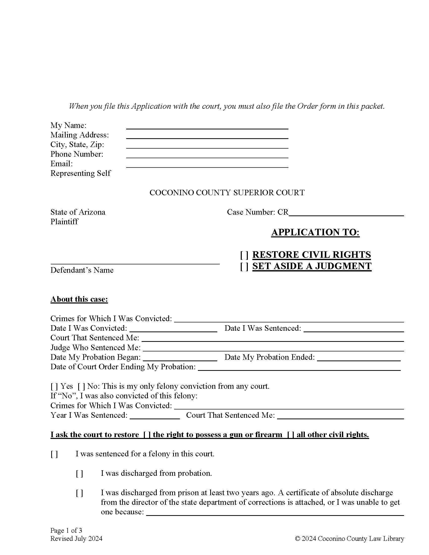 Application To Restore Civil Rights Set Aside Judgment | Pdf Fpdf Doc Docx | Arizona