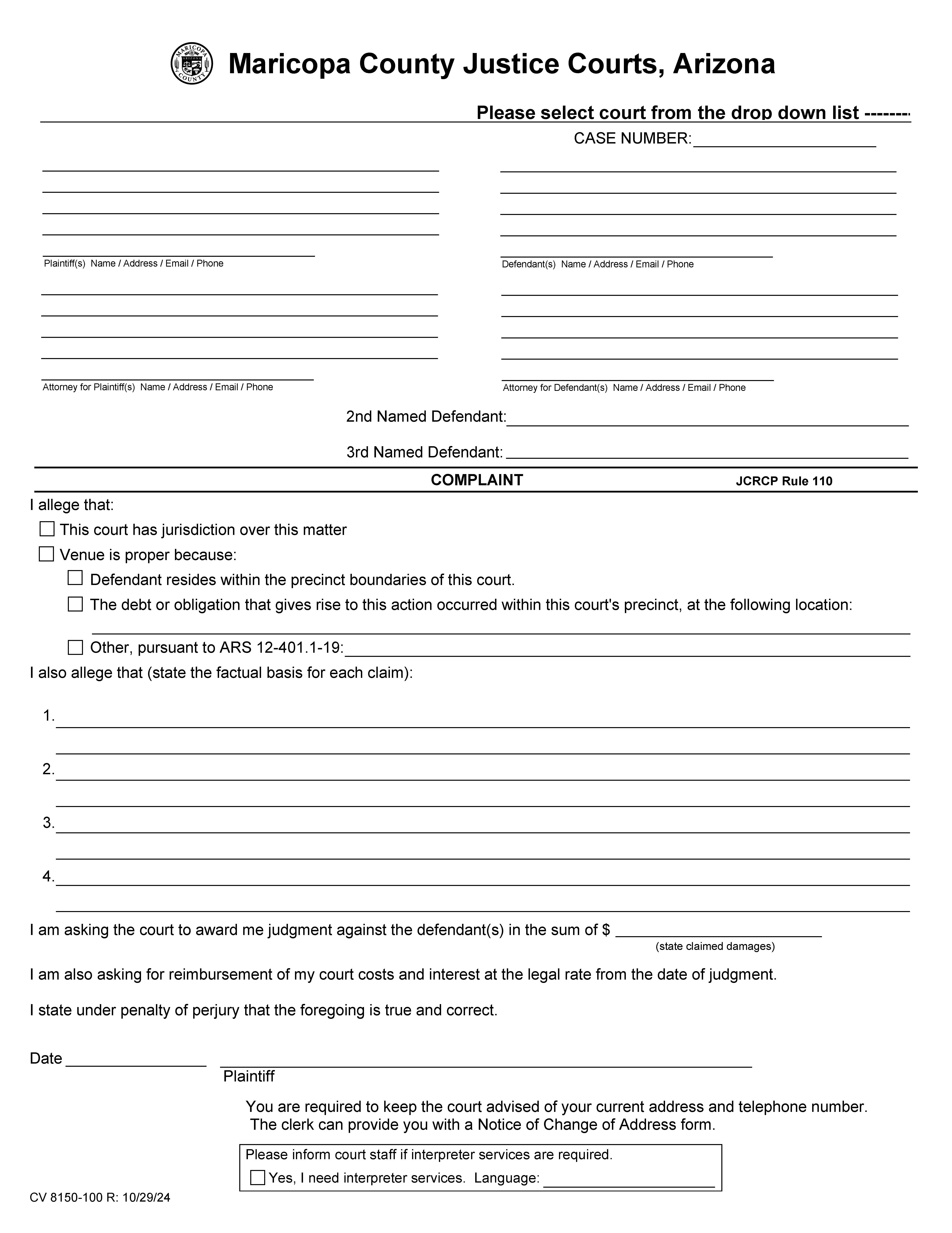 Complaint {CV 8150-100} | Pdf Fpdf Docx | Arizona