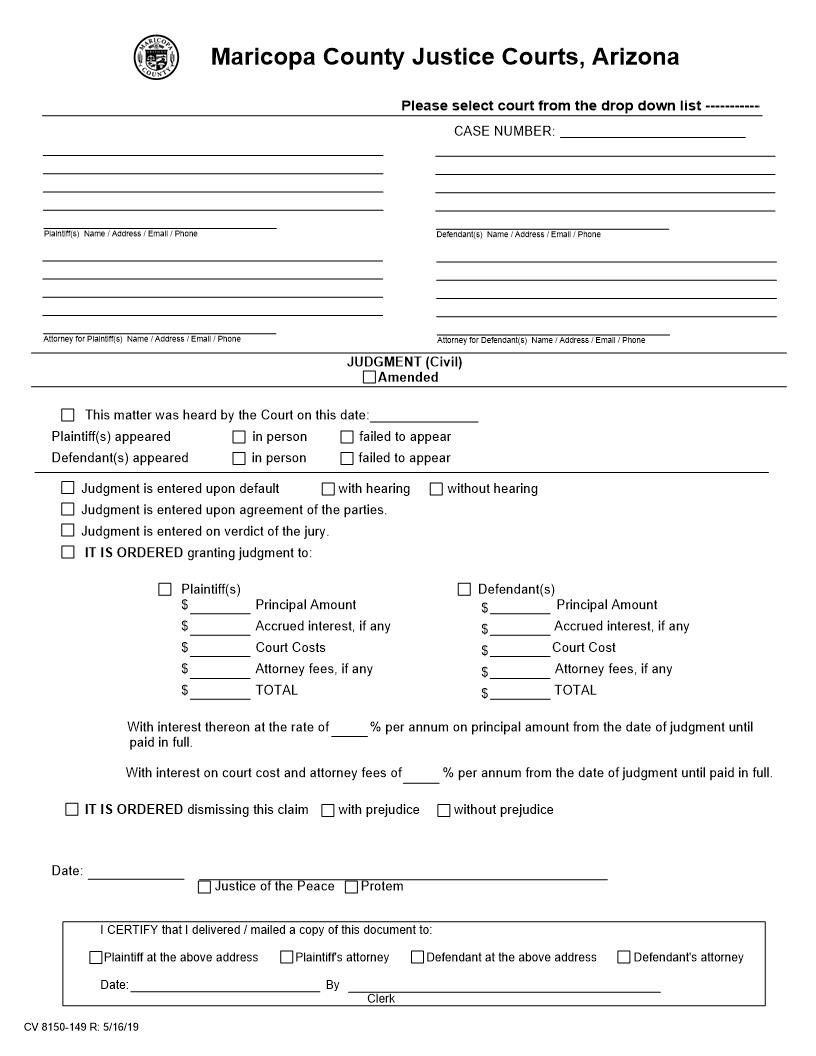 Judgment (Civil) {CV 8150-149} | Pdf Fpdf Doc Docx | Arizona