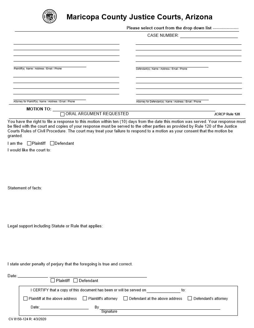 Motion {CV 8150-124} | Pdf Fpdf Doc Docx | Arizona